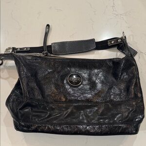 Coach Shimmering Black Leather Shoulder Bag